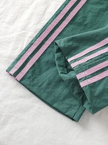 Sparklyn Young Girl Casual Versatile Colorblock Striped Pants - Green - View 3