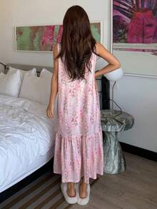 DAZY Floral Print Sleeveless Long Nightgown For Women Pajamas - Pink - View 2
