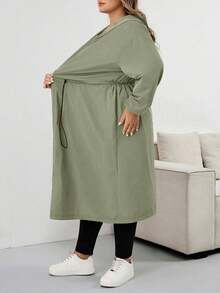 SHEIN CURVE+ 女式纯色抽绳连帽防水长袖风衣加大码连帽夹克加大码雨衣 Curve 秋季夹克 8xl 女装加大码橄榄绿夹克女装秋装、冬季、CURVE PLUS 秋冬 - 薄荷綠 - 查看 6