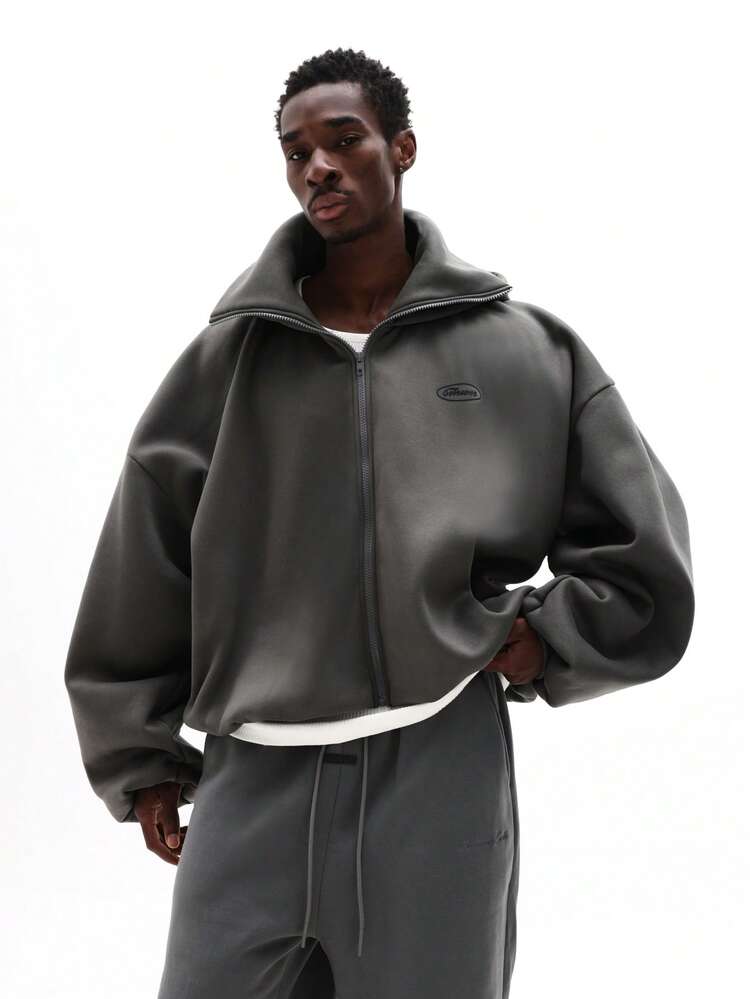 마스크가 달린 오버사이즈 지퍼업 후드 티셔츠