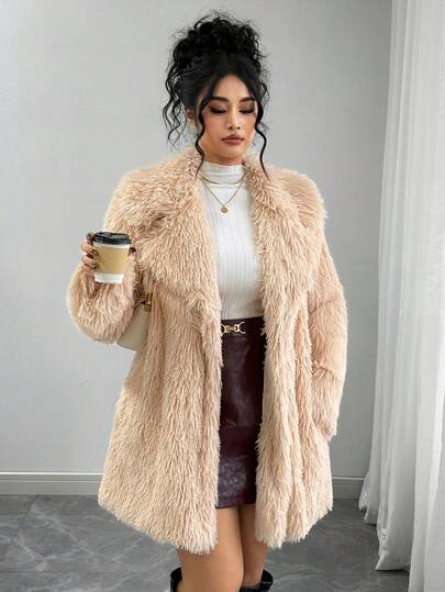 SHEIN Plus Size Women Faux Fur Coat