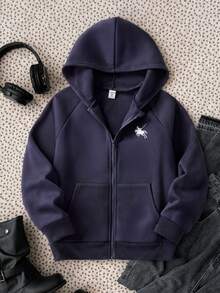 Tween Girl Grey Solid Color Hooded Sweatshirt