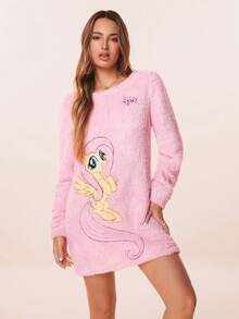 My Little Pony X SHEIN 女式秋冬卡通刺绣毛绒短裙 - 粉色 - 查看 4