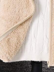 SHEIN Young Boy Casual Hooded Fleece Jacket, Suitable For Thanksgiving, Christmas, Winter - Apricot - View 7