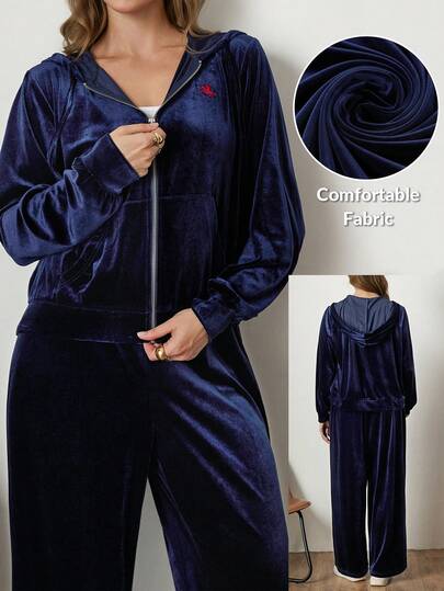 Zelara Plus Size Velvet Hoodie And Pants Set Thanksgiving Outfit For Women Christmas Outfit For Women Winter Clothes For Women Stylish Clothing Collection Elegant Women's Set Long Graduation Dress Women Lounge Set