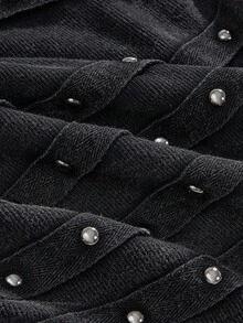 ROMWE Grunge Punk Áo thun Kpop đính đá đính đinh tán đính đá phong cách lễ hội âm nhạc - màu đen - Xem 3