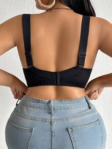 Plus Size Women Lace Patchwork Bra - Black - View 2