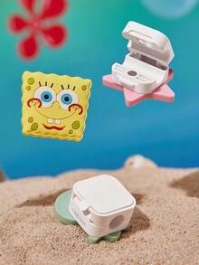 SpongeBob SquarePants | SHEIN 3 Pcs Cute Cartoon Shape Magnetic Data Cable Organizer, Desktop Phone Charging Cable Holder, Card Holder, Cable Organizer - Multicolor - View 3