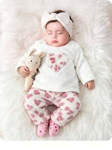 SHEIN 新生女婴可爱休闲卡通印花长袖运动衫和裤子套装