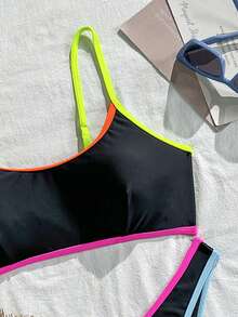 Swim Basics Conjunto de traje de baño de mujer negro y colorido adelgazante - Multicolor - Ver 4