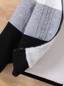 SHEIN 女童撞色长袖拉链连帽外套，带毛领 - 彩色 - 查看 6