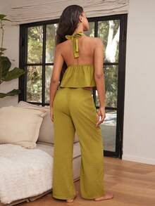 Ocili Bộ đồ ngủ hở lưng hở lưng và quần yếm đơn giản dành cho nữ, Trang phục - màu xanh lá - Xem 2