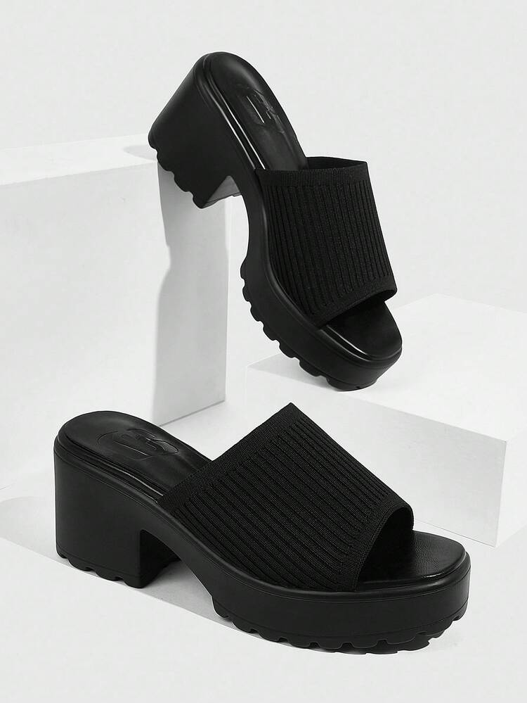 CUCCOO BASICS Women's Fashionable Black Fabric Upper Casual Sandals With Thick Platform And Chunky Heel Spring Shoes Spring Break Easter For Christmas Spring Shoes Summer Shoes