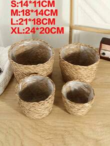 1pc Handmade Woven Plant Pot Cover, Seagrass Rope Basket For Home Living Room, Wicker/Rattan/Bamboo Handicraft Flower Basket - Multicolor - View 24
