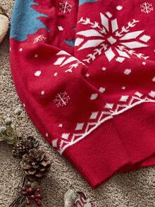 SWAVVY Men's Christmas Pattern Crew Neck Sweater - Red - View 4