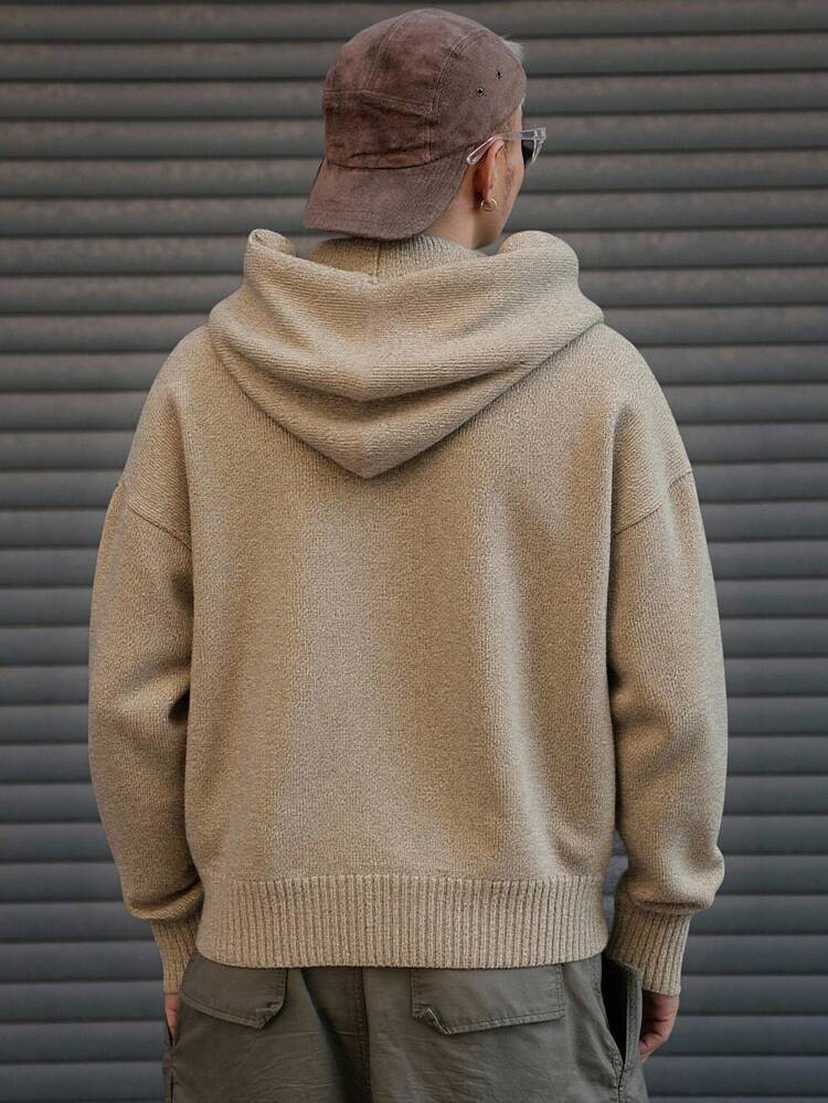 Autumn Letter Embroidery Hooded Design Mesh Khaki Men Sweater