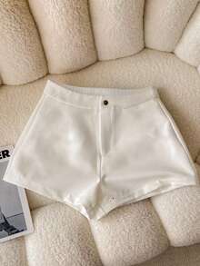 Airaco 大码女式休闲纯色高腰西装短裤 - 白色 - 查看 1