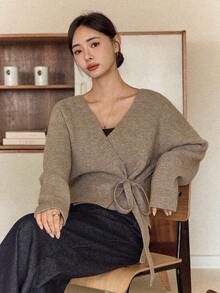 Dazy-Less 时尚系带针织开衫，适合商务休闲场合。 - 摩卡棕 - 查看 6