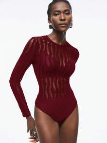 Maija 2025 Jesień/Zima Nowy Burgundowy Jednolity Kolor Okrągły Dekolt Długi Rękaw Podarte Seksowne Body, Nowoczesny Elegancki Miejski Dojazd Codzienny Wszechstronny Romantyczny Swobodny Strój Świąteczny z Lat 90. Dla Kobiet, Sukienka na Święto Dziękczynienia, Plaża, Ukończenie Szkoły, Modny Stylowy Strój Świąteczny, Odpowiedni dla Gości Weselnych, Gospodarza, Randki, Imprezy, Koncertu, Występu Scenicznego, Brunchu, Strój Na Lotnisko, Wielookazyjny