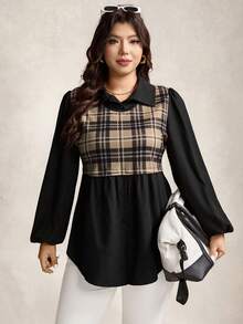 Zelara Plus Size Women Leopard Print Casual Long Sleeve Elegant For Women Top Holiday Thanksgiving Women New Years Women Christmas Women's Women's Vintage-Style Khaki Plaid Blouse, Fashionable Khaki Blouse, Christmas Top, Party Shirt, Holiday Women's Top, Commuter Blouse Christmas Blouse Winter - Multicolor - View 4