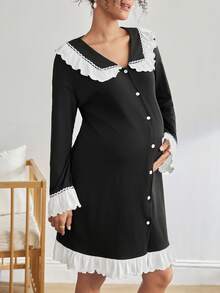 Moonlight&Mama Maternity Daily Wear Contrast Color Single-Breasted Pajamas, Winter - Multicolor - View 4