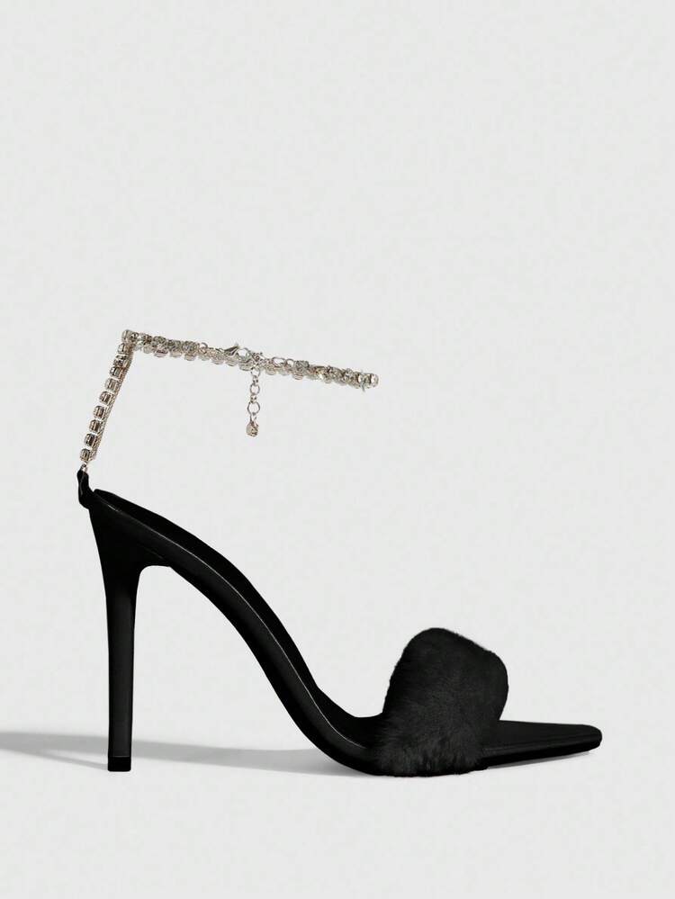 MISSGUIDED Sandales à talons hauts femme à bout pointu, talon fin, ornées de strass, avec une bride. Convient pour les banquets, les soirées et les sorties de nuit