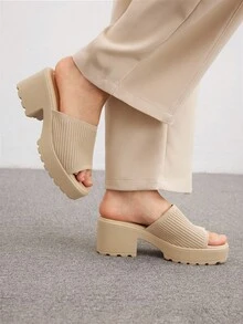 CUCCOO BASICS Sandalias de tacón alto con suela gruesa color albaricoque, de moda para ir al trabajo, de compras, citas y fiestas