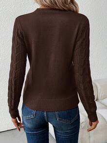 SHEIN Clasi Sweater Lengan Panjang Leher V Wanita, Atasan Lengan Panjang untuk Musim Gugur/Dingin, Pakaian Musim Gugur untuk Wanita - Mocha Brown - View 2