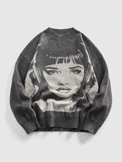 Street Life Men's Contrast Color Figure Knitted Sweater