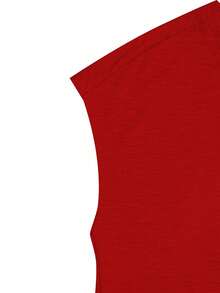 SHEIN LUNE 纯色V领夏季休闲度假迷你盖袖T恤 - 紅色 - 查看 3