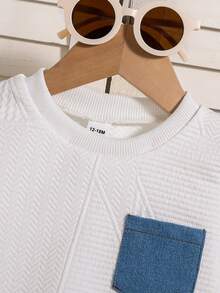 SHEIN 2 件套男婴/女婴休闲白色运动衫和蓝色牛仔长裤运动服，男女通用秋冬婴儿服装 - 彩色 - 查看 3