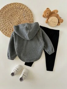 SHEIN Babygirl 可爱羊毛连帽衫和松紧腰裤套装，秋冬