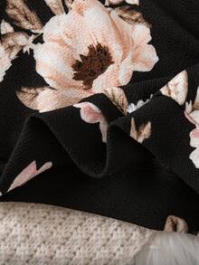 SHEIN Babygirl 可爱休闲花卉针织长袖运动衫和裤子套装 - 彩色 - 查看 5