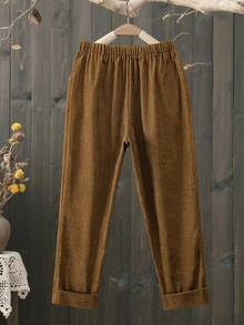 Linhara Pantaloni casual versatili con tasche, taglia comoda, colore unito