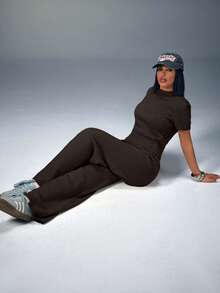 CasuGlow Women Comfy Cozy Drawstring Knit Top And Knit Short 2pcs Two Pieces Set - Chocolate Brown - View 4