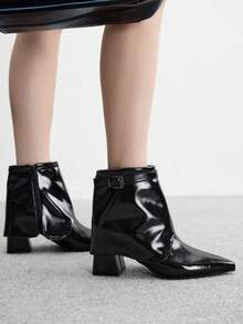 CUCCOO BIZCHIC Women's Pointed Toe Buckle Design Everyday Wear High Heel Fashion Boots - Black - View 8