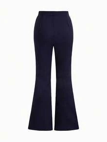SHEIN LUNE Pantalones acampanados de pierna estrecha de color liso informal - Azul Marino - Ver 2