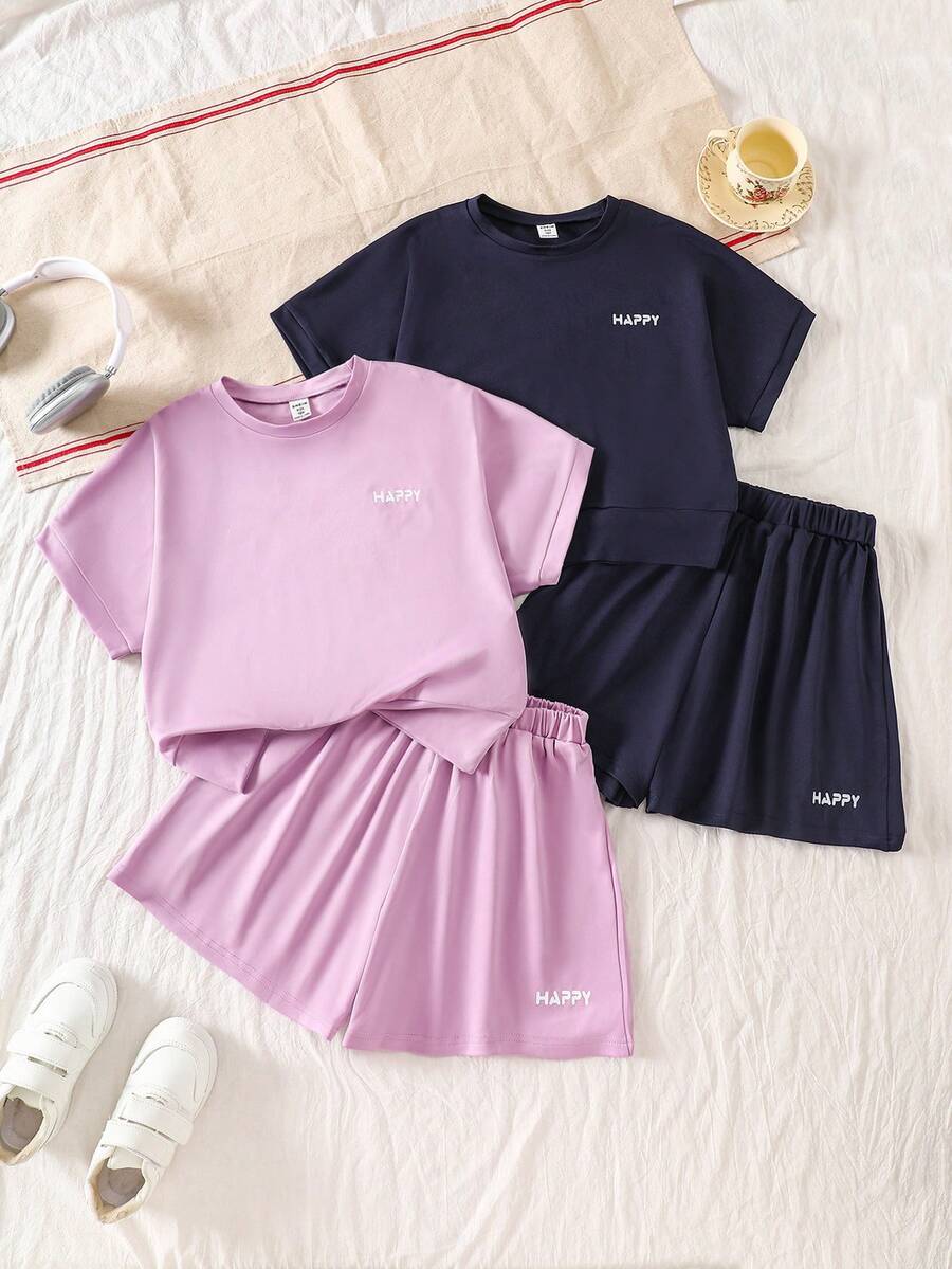 2pcs/Set Girls Casual Loose Fit Sweatshirt Top + Loose Pants, Youth - Multicolor - View 1