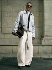 AKNOTIC Men's Fashionable Versatile Casual Beige Straight Leg Stretch Pants - White - View 3