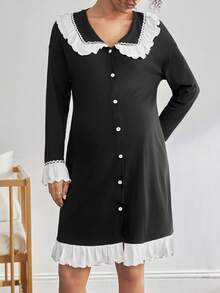 Moonlight&Mama Maternity Daily Wear Contrast Color Single-Breasted Pajamas, Winter - Multicolor - View 5