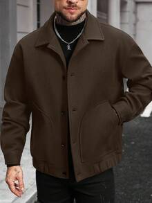 Manfinity Homme Herren einfarbige Langarm-Jacke mit Einzelknopfverschluss, lässig und locker geschnitten, für Herbst/Winter