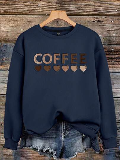 EMERY ROSE Women's Casual "COFFEE" Lettering Print Sweatshirt, Christmas