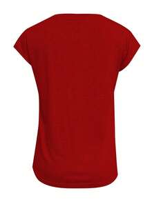 SHEIN LUNE 纯色V领夏季休闲度假迷你盖袖T恤 - 紅色 - 查看 2