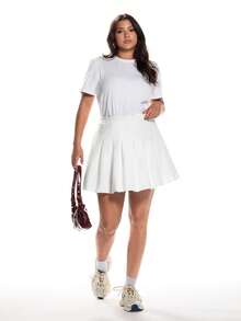 Solavibe 大码女式百褶裙、迷你女式半身裙、女式黑色半身裙、带口袋隐私保护半身裙、可爱半身裙、休闲百搭、女士冬装 - 白色 - 查看 4