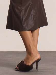 MUSERA Fluffy Faux Fur Brown Heels Cute Summer Spring Cute Going Out Accessories - Brown - View 4