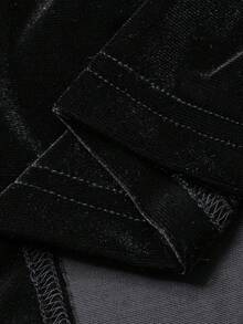 FRIFUL Women's Color Block Round Neck Drop Shoulder Long Sleeve Side Slit Drawstring Pleated Loose Casual Versatile T-Shirt, Autumn/Winter - Black - View 7