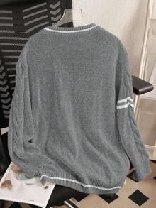 1 件女童开衫，甜美公主风格，纹理针织，撞色领子，黑色蝴蝶结装饰，V 领，长袖毛衣开衫，常规厚度，百搭，清新柔软，针织外套，适合日常、上学、外出、春秋季