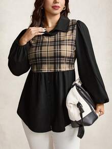 Zelara Plus Size Women Leopard Print Casual Long Sleeve Elegant For Women Top Holiday Thanksgiving Women New Years Women Christmas Women's Women's Vintage-Style Khaki Plaid Blouse, Fashionable Khaki Blouse, Christmas Top, Party Shirt, Holiday Women's Top, Commuter Blouse Christmas Blouse Winter - Multicolor - View 5