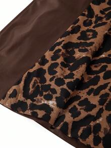 Ellevyn 女士通勤豹纹内衬PU风衣，轻便，适合秋冬季 - 咖啡棕 - 查看 13