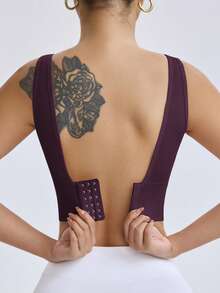 Easithlete 无缝高强度运动工字背胸罩，无可拆卸胸垫的运动胸罩，带缝制胸垫的运动胸罩，高强度支撑带不可拆卸胸垫模制罩杯，适用于女士高支撑工字背、健身、瑜伽、跑步 - 紫色 - 查看 2